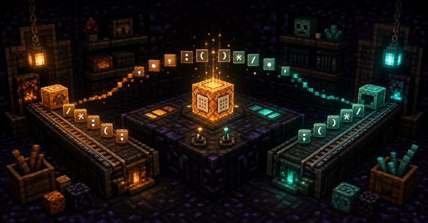 Pixel-art command workbench with separate Java and Bedrock output lanes